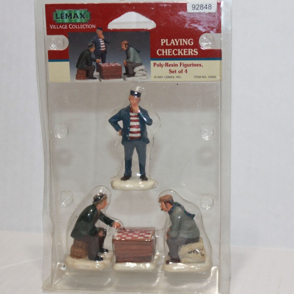 Lemax "Playing Checkers" Christmas Village Figurine 3PC Set # 12493